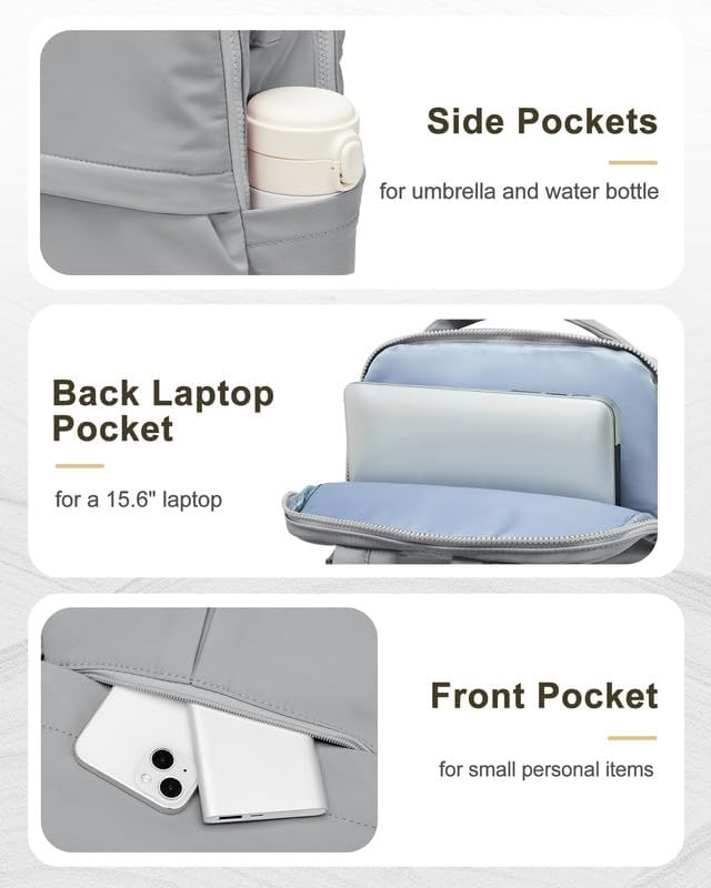 Laptop Backpack for Women Large Travel Backpack for Men Gym Work Teacher Backpack with Laptop Compartment Casual Daypack Backpacks Grey