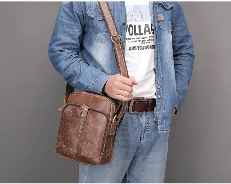 Genuine Leather Shoulder Bag for Men Crossbody Sling Bag Adjustable Small Messenger Purse Travel
