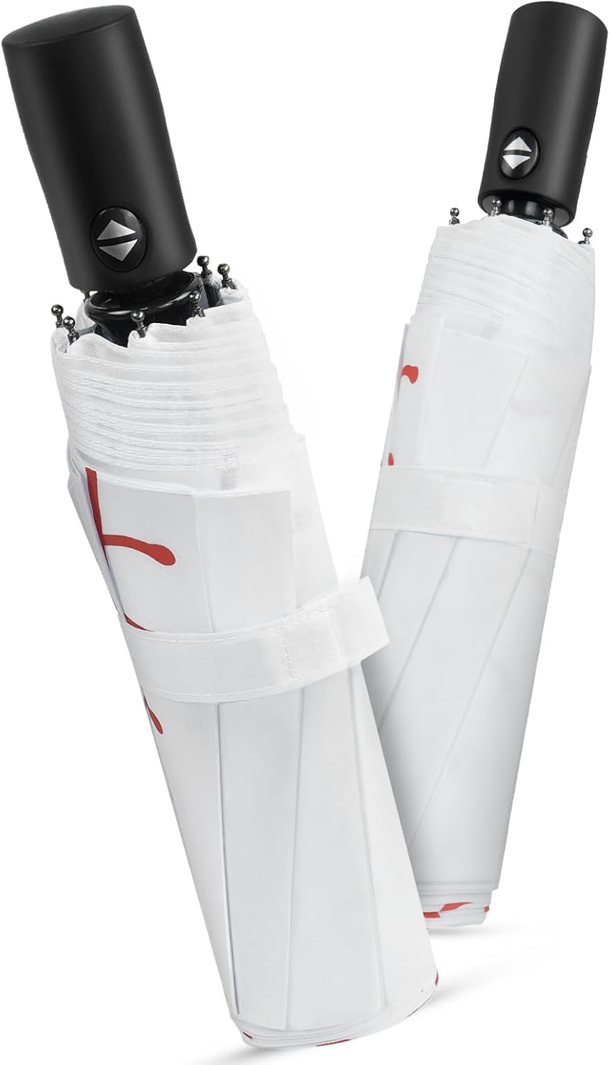 Lejorain White Baseball Umbrella Compact - Portable Windproof Travel Folding Sports Umbrella Auto Open Baseball