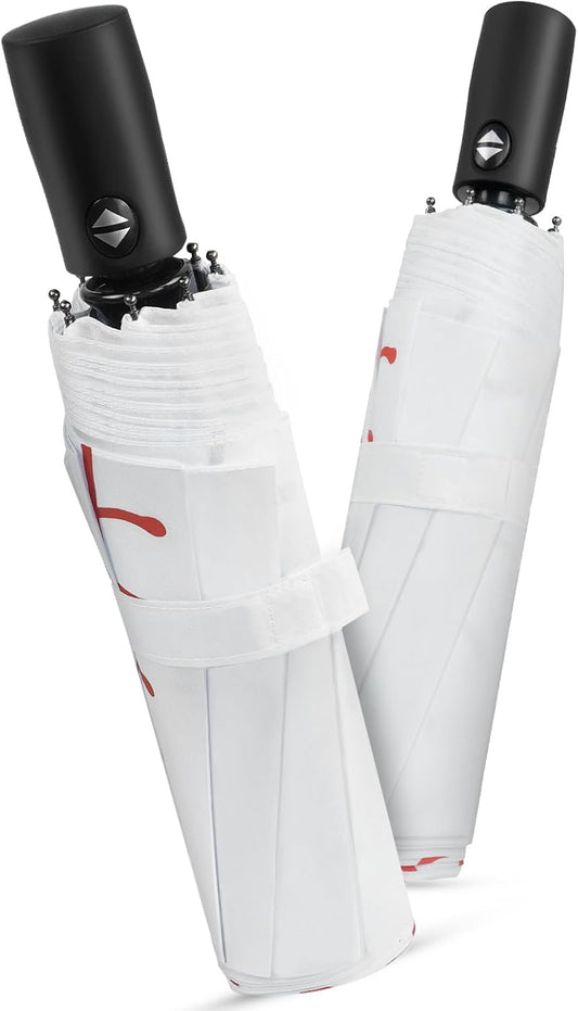 Lejorain White Baseball Umbrella Compact - Portable Windproof Travel Folding Sports Umbrella Auto Open Baseball