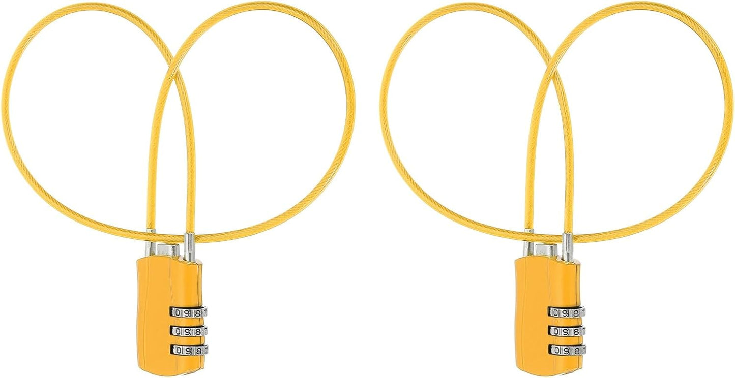 MECCANIXITY 2 Pcs Luggage Travel Lock, 3 Digit Cable Combination Lock 1-3/16" Width Body with 20" Long Cable for Suitcase Bag Cabinets Small Fences Gym, Yellow