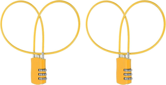 MECCANIXITY 2 Pcs Luggage Travel Lock, 3 Digit Cable Combination Lock 1-3/16" Width Body with 20" Long Cable for Suitcase Bag Cabinets Small Fences Gym, Yellow