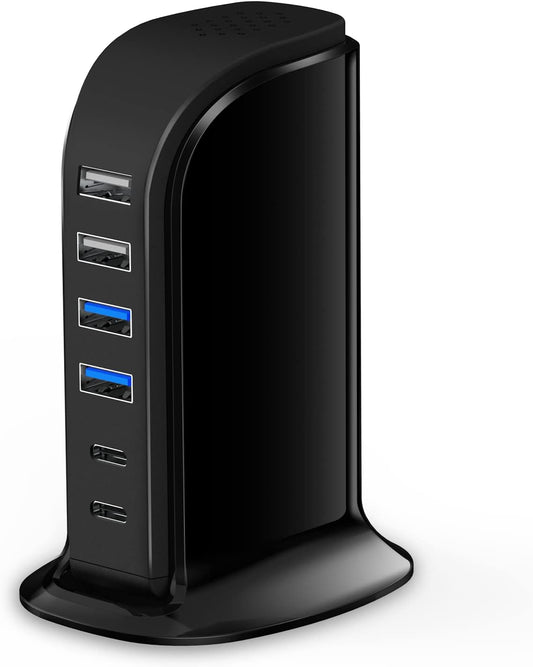 USB C Charger Block Upoy, Chargers for Multiple Devices Dual Type C 45W Total, 6 Ports USB Charging Station for iPhone, Ipad, Iwatch, Desk Accessories & Workspace Organizers