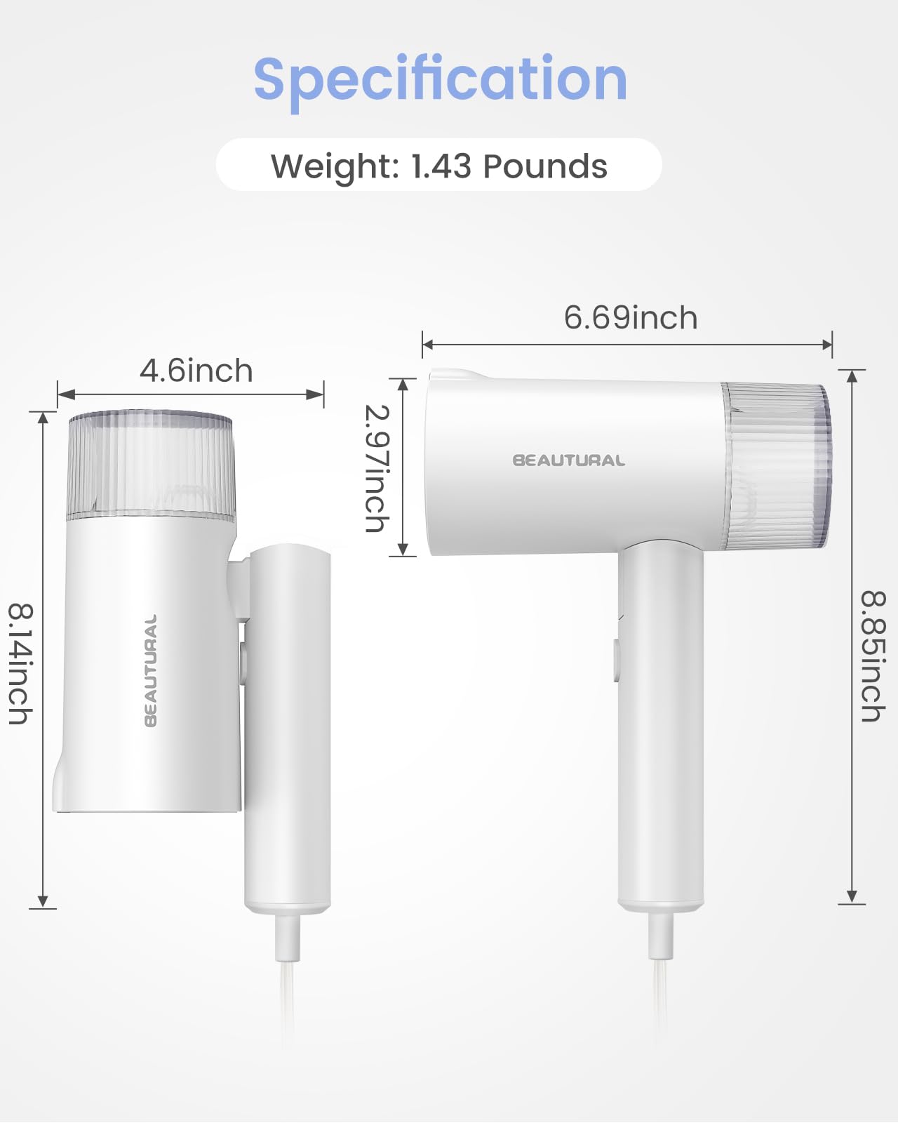 BEAUTURAL Travel Steamer for Clothes, Portable and Handheld, 1000W, White