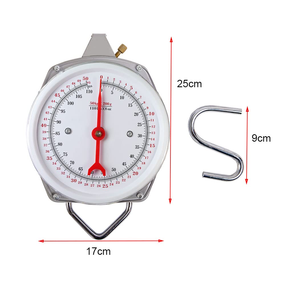Spring Hanging Dial Scale,110lbs Industrial Hanging Scale,Spring Mechanical Hanging Scale for Kitchen Fishing,Mechanical Luggage Scale