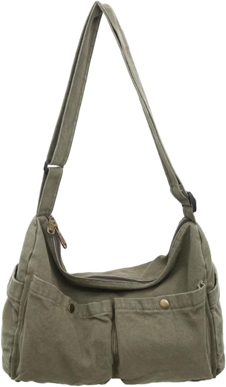 Canvas Messenger Bag Cute Crossbody Tote Bag Shoulder for Women Men for School Aesthetic Hobo with Multiple Pockets