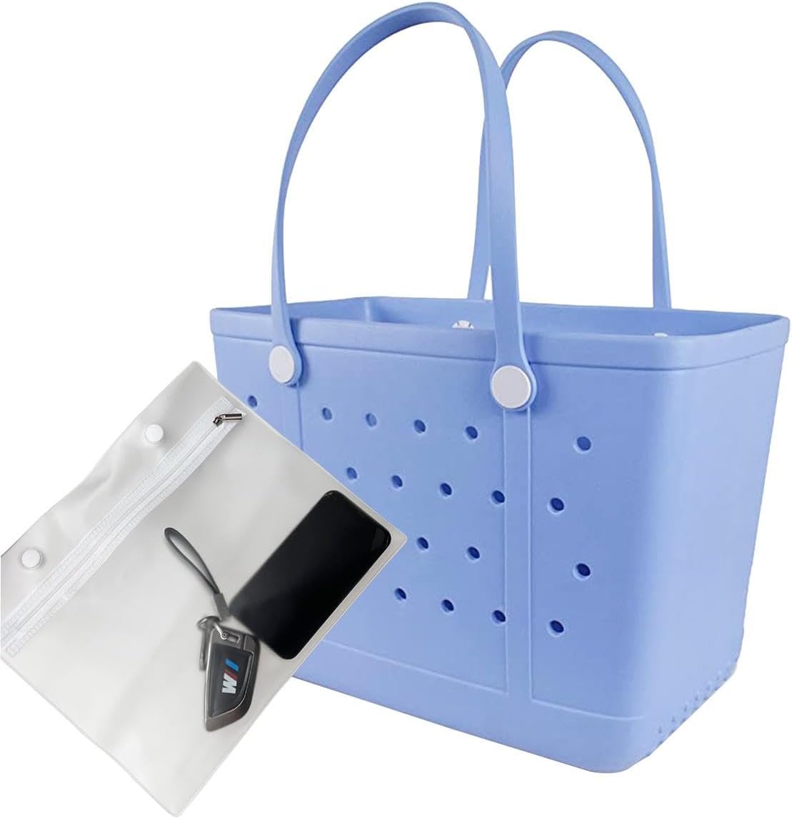 Rubber Beach Bag, Washable Moisture Resistant Durable Open Hole Tote Bag Beach Vacation Essentials