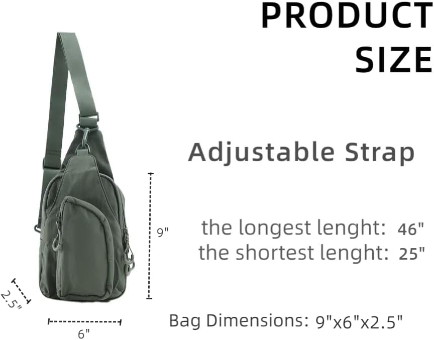 VAKAER Sling Bag for Women, Small Crossbody Bags with Adjustable Strap,Lightweight Casual Daypack Backpacks for Travel Hiking (Dark Green)