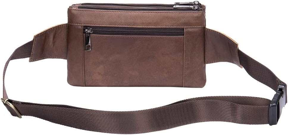 Hebetag Leather Waist Pack Fanny Bag for Men Women Running Travel Hiking Hip Bum Belt Slim Cell Phone Purse Wallet Vintage Retro Crossbody Sling Pouch (Brown)