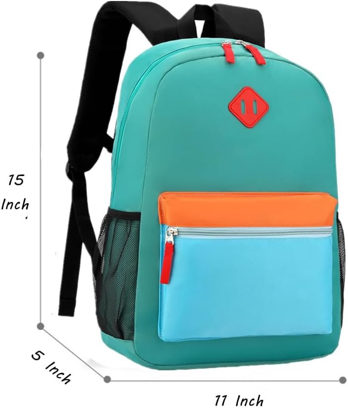 Kids Backpack Lunch Box Set Kindergarten School Backpacks 3-6 Years for Boys and Girls with Chest Buckle (Set Lake Green Blue, Medium-15 H)