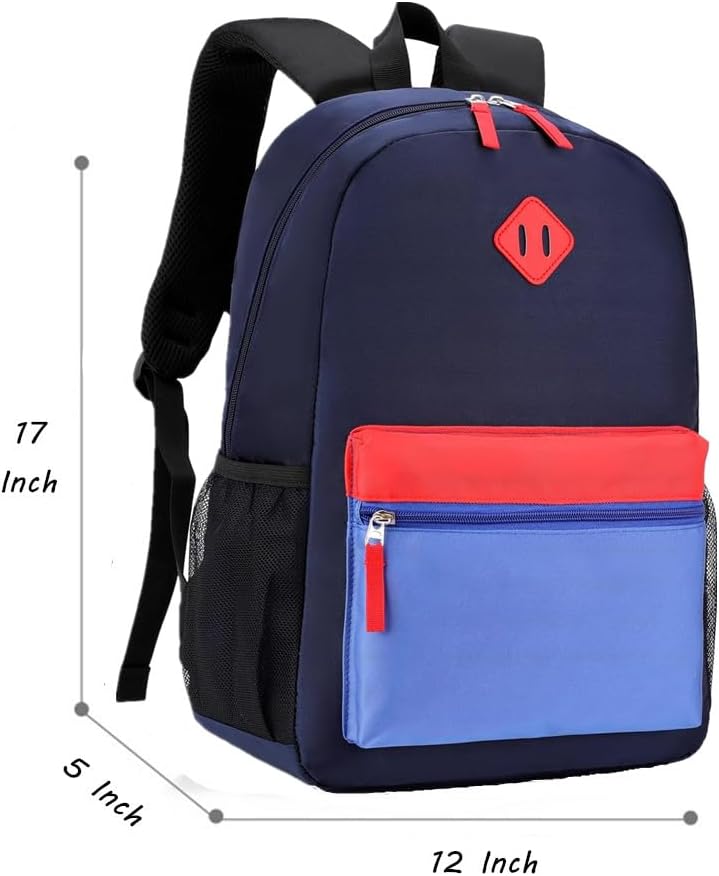 Kids Backpack Lunch Box Set Elementary School Backpacks 5-9 Years for Boys and Girls with Chest Buckle (Set Navy Blue, Large-17 H)