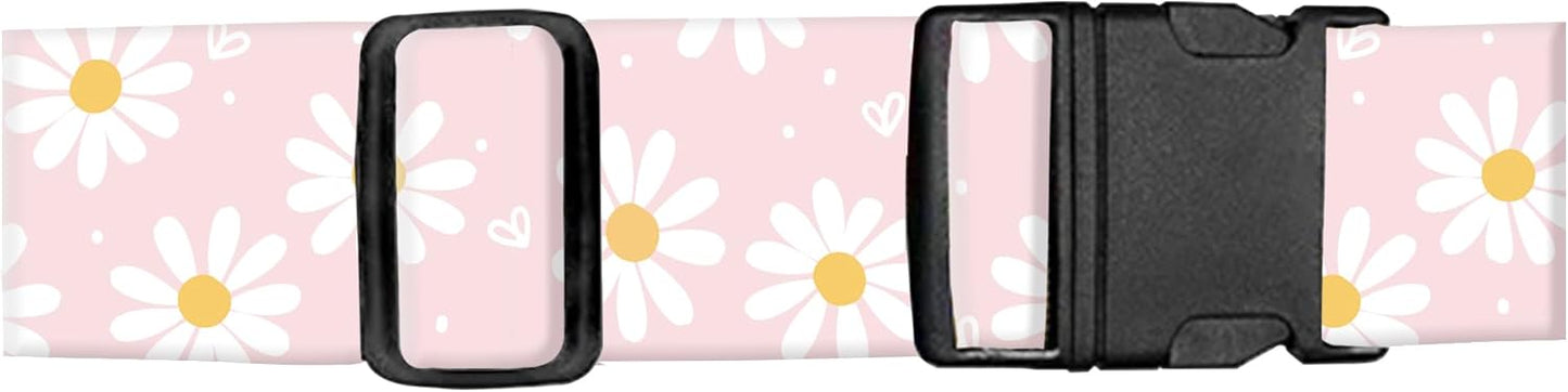 Luggage Straps for Suitcases, Adjustable Travel Belt, Durable Wide Luggage Strap, Cute Suitcase Strap Identifiers with Buckle, Bag Straps for Luggage, Cute Pink Daisy