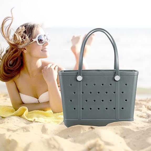 Tote Bag for Women - Large Rubber Beach Bag, Medium Waterproof Sandproof Travel Tote Bags for Beach Outdoor Sports