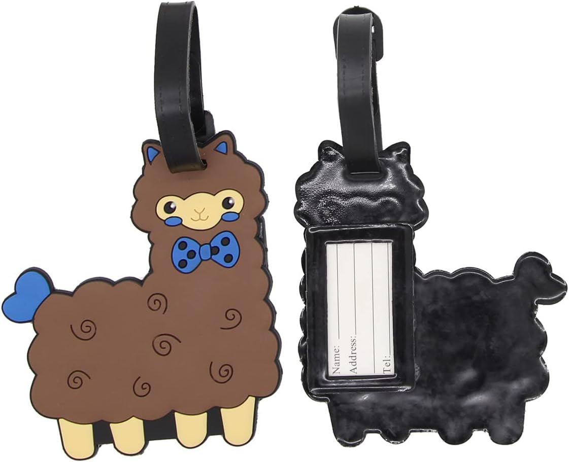 Alpaca Luggage Tags for Suitcases 2-Pack Cute Silicone Luggage Tag with Name ID Card Funny Suitcase Label