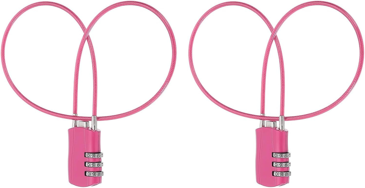 MECCANIXITY 2 Pcs Luggage Travel Lock, 3 Digit Cable Combination Lock 1-3/16" Width Body with 20" Long Cable for Suitcase Bag Cabinets Small Fences Gym, Rose