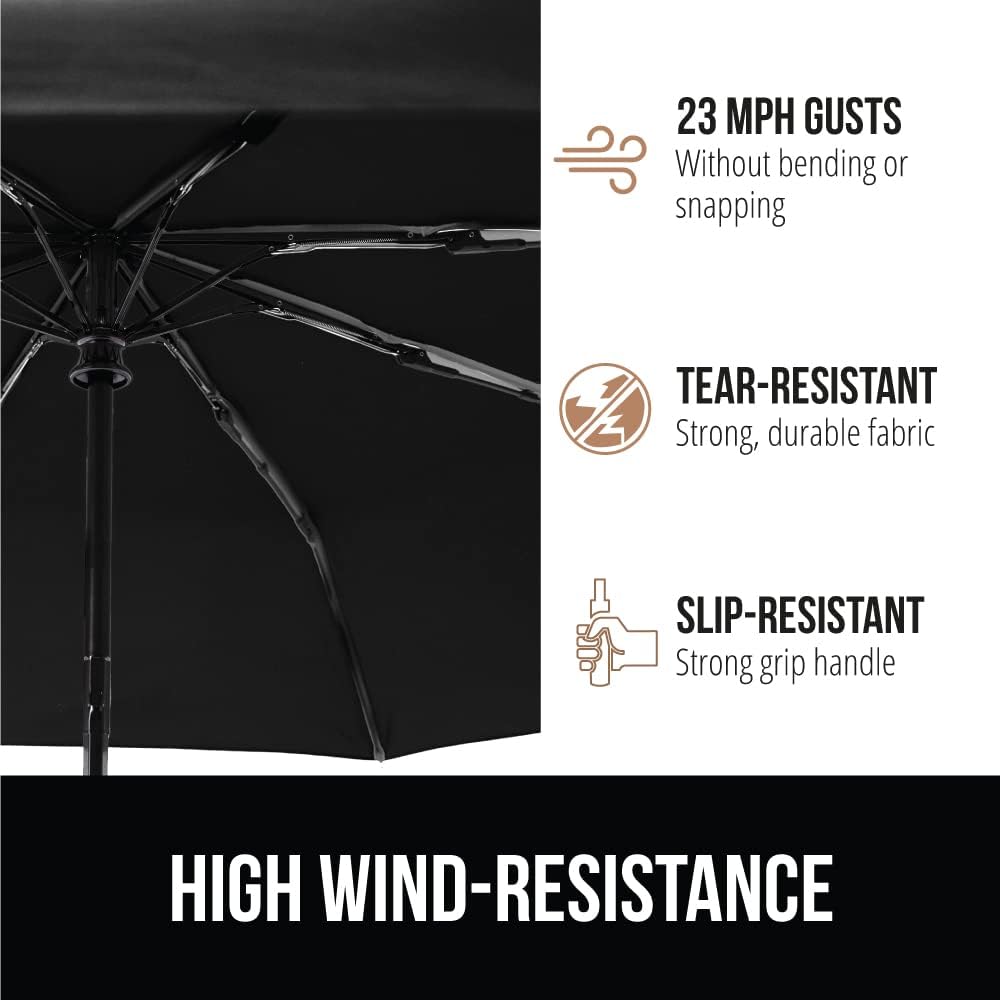 GORILLA GRIP Strong Windproof Stick Compact Umbrella for Rain, One-Click Automatic Open and Close