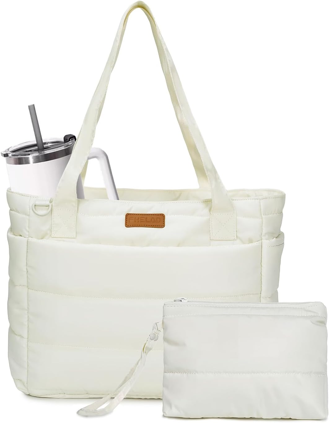 Tote Bag for Women, Quilted Puffer Work Bag for Nurse with 16" Laptop Pocket, Puffy Travel Shoulder Bag for School Gym