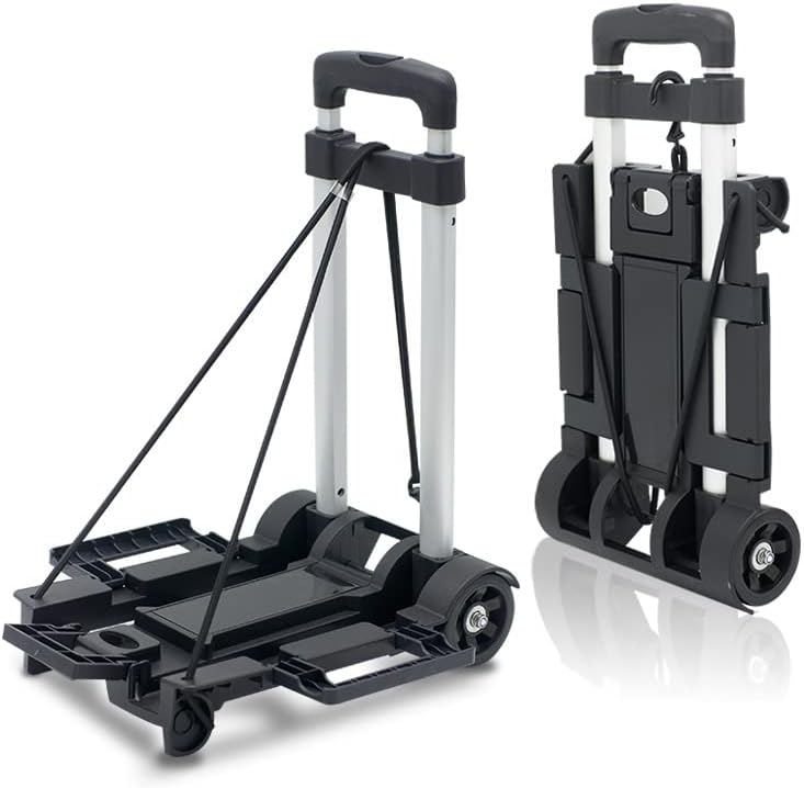 Folding Hand Truck Dolly Cart with Upgraded Tank Wheels, 70 lbs Capacity Lightweight Portable Platform Trolley, Collapsible Luggage Cart with Bungee Cord for Luggage, Moving, Travel, Shopping, Warehou