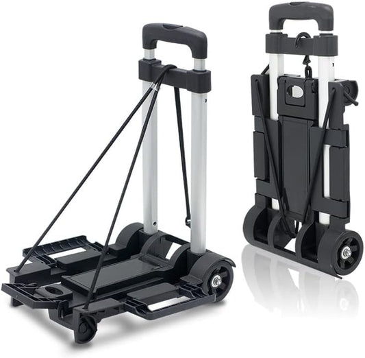 Folding Hand Truck Dolly Cart with Upgraded Tank Wheels, 70 lbs Capacity Lightweight Portable Platform Trolley, Collapsible Luggage Cart with Bungee Cord for Luggage, Moving, Travel, Shopping, Warehou