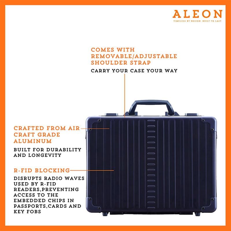 All Aluminum Lightweight 17" Premiuim Laptop Briefcase for Men – Shockproof Hard Shell Attache Case with Two TSA Key Locks, Metal Carrying Case for Travel, Storage, and Business Equipment (Sapphire)