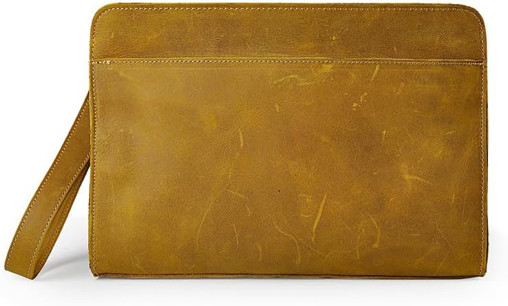 Vintage Crazy Horse Leather Business Briefcase - Under Arm Clutch Bag with Tablet Case & Organizer