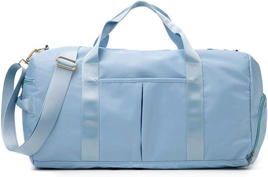 KARRESLY Sports Gym Bag for Women or Men Travel Duffel Bag with Wet Pocket and Shoes Compartment for Training Swim Yoga(Light Blue)