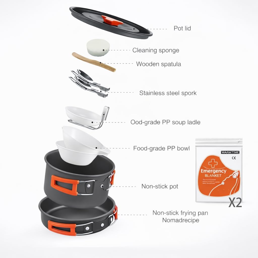 12-Piece Lightweight Camping Cookware Set – Nonstick Pot, Pan & Utensils for Backpacking & Hiking