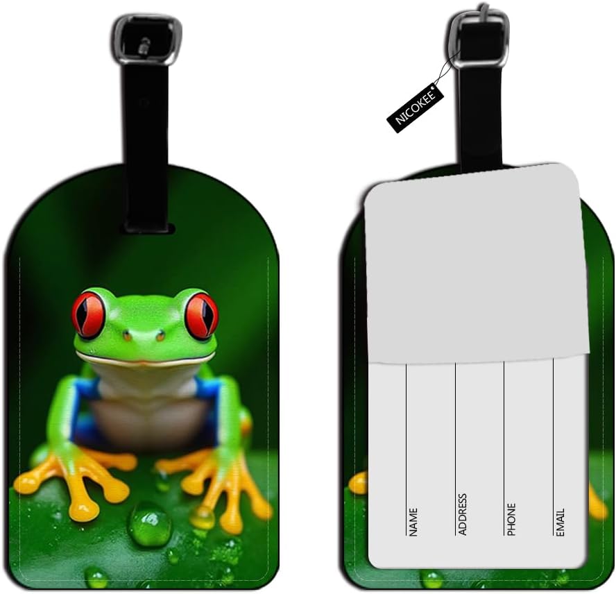 Green Red Eyed Tree Frog Luggage Tag Tropical Rainforest Luggage Tag Suitcase ID Leather Travel Bag Label - 1 pack