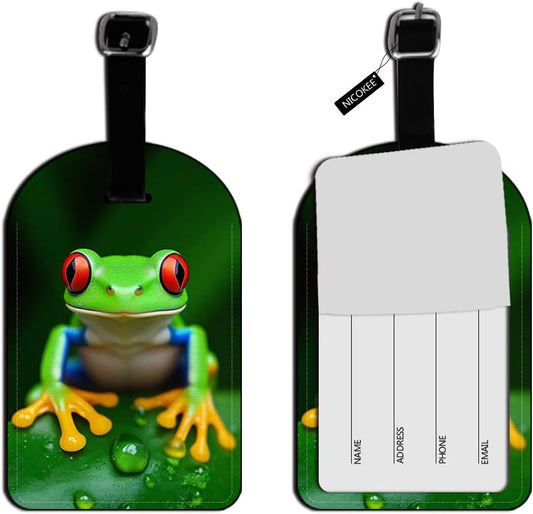 Green Red Eyed Tree Frog Luggage Tag Tropical Rainforest Luggage Tag Suitcase ID Leather Travel Bag Label - 1 pack
