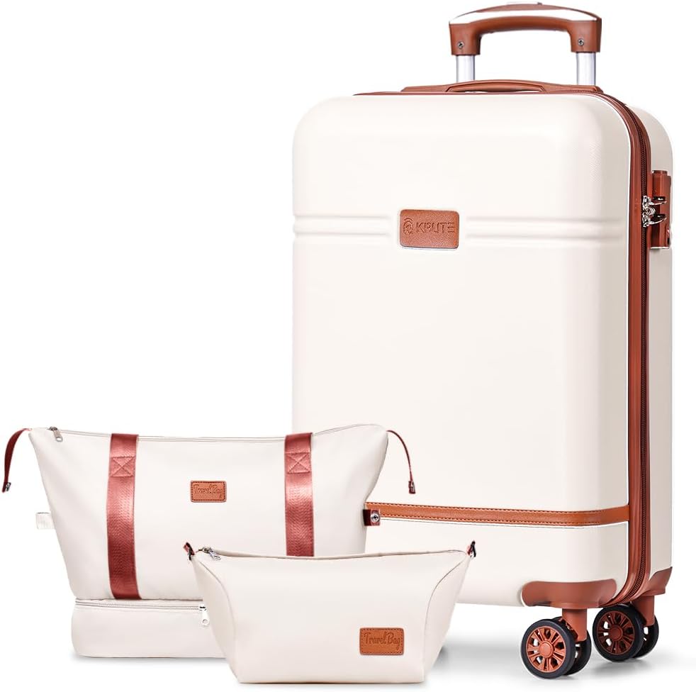 Krute Carry On Luggage 3 Pieces Suitcase Set with Toiletry Bag Hard Shell PC+ABS Airline Approved Suitcases with Spinner Wheels TSA Approved 20 Inch Luggage