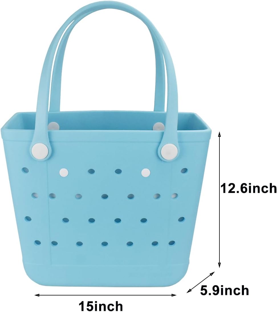 Medium Rubber Beach Bag, Waterproof Tote Bags Washable Sand-proof Travel Hand Bags for Pool Boat Work Sports