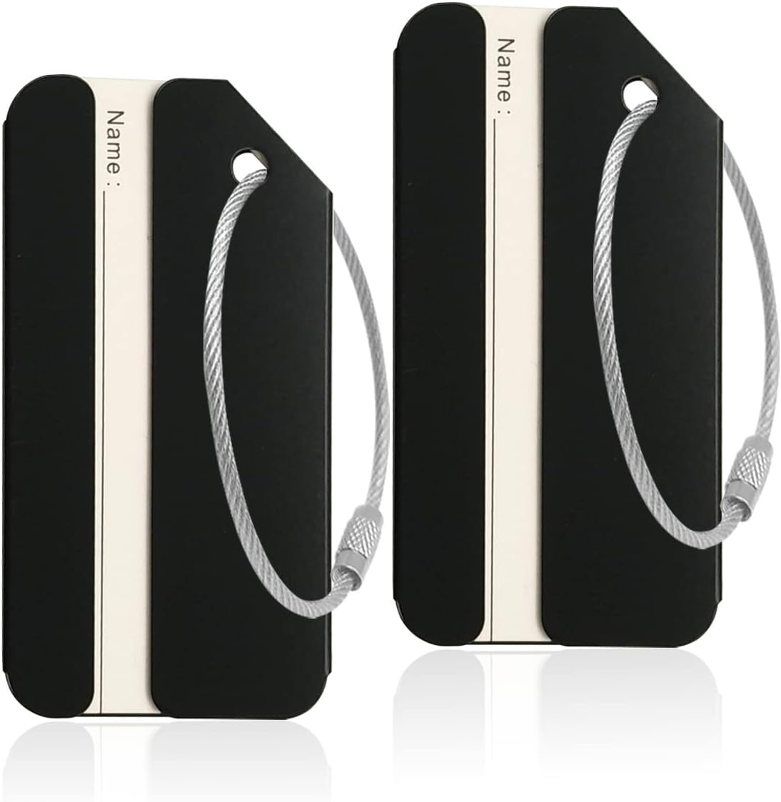 2Pack Black Aluminum Luggage Tag with Name ID Card Perfect to Quickly Spot Luggage Suitcase by
