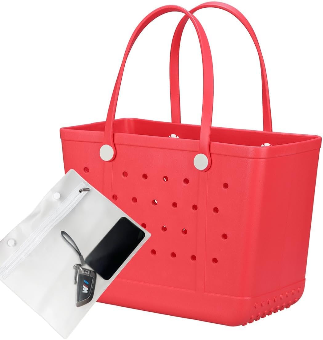 Rubber Beach Bag, Washable Moisture Resistant Durable Open Hole Tote Bag Beach Vacation Essentials