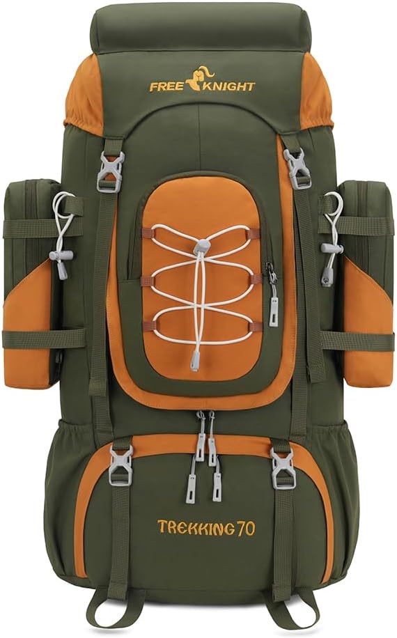Bseash 70L (65+5) Waterproof Hiking Camping Backpack with Rain Cover, Outdoor Sport Travel Daypack for Climbing Touring (Army Green)