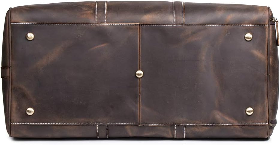 Leather Travel Luggage Bag, Mens Duffle Retro Carry on Handbag(Dark Browm, 24 Inch)