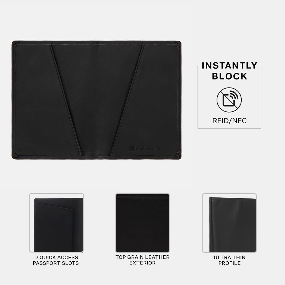 Silent Pocket RFID Blocking Black Leather Passport Wallet - Secure Your Information, Great for Travel