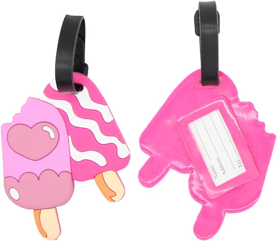 Ice Cream Luggage Tags for Suitcases 2-Pack Cute Silicone Luggage Tag with Name ID Card Funny Suitcase Label