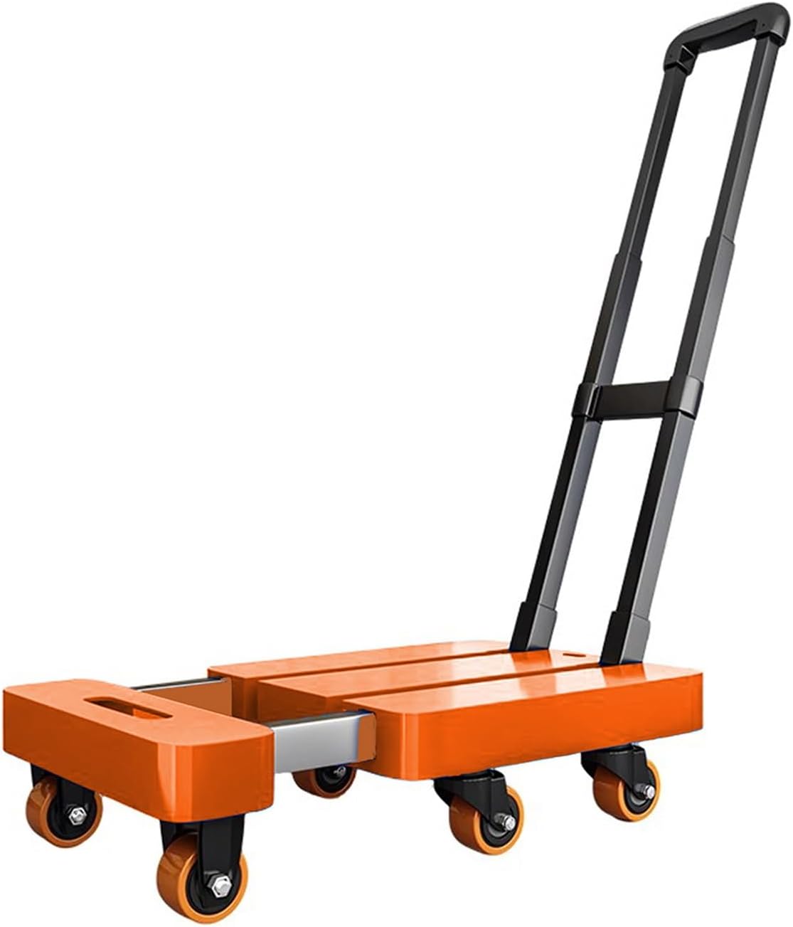 Folding Rolling Kitchen cart, Heavy Duty Luggage Rollin Cart, Metal Utility Cart, for Luggage, Travel, Moving, Shopping(Orange)