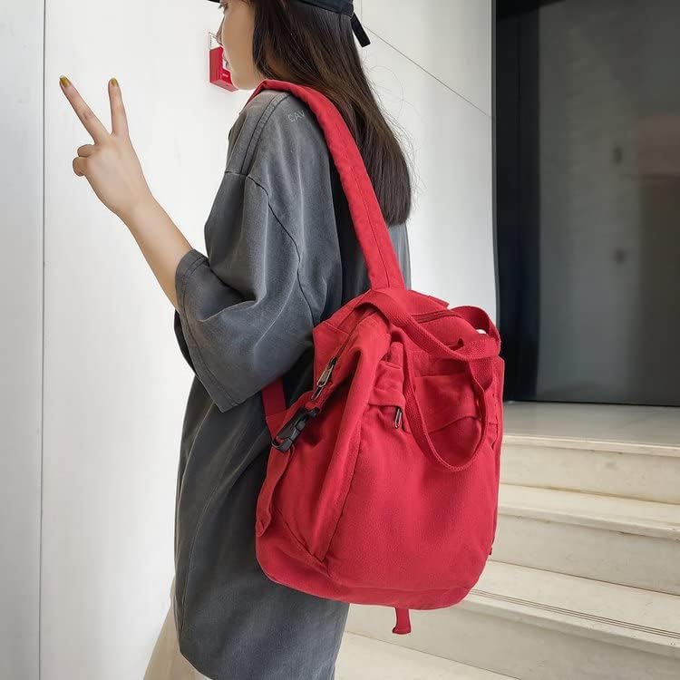Small Boho Canvas Backpack for Women Vintage Style Outdoor Travel Bag Casual Daypack Grunge Aesthetic Hippie Y2K Backpack (Red,One Size)