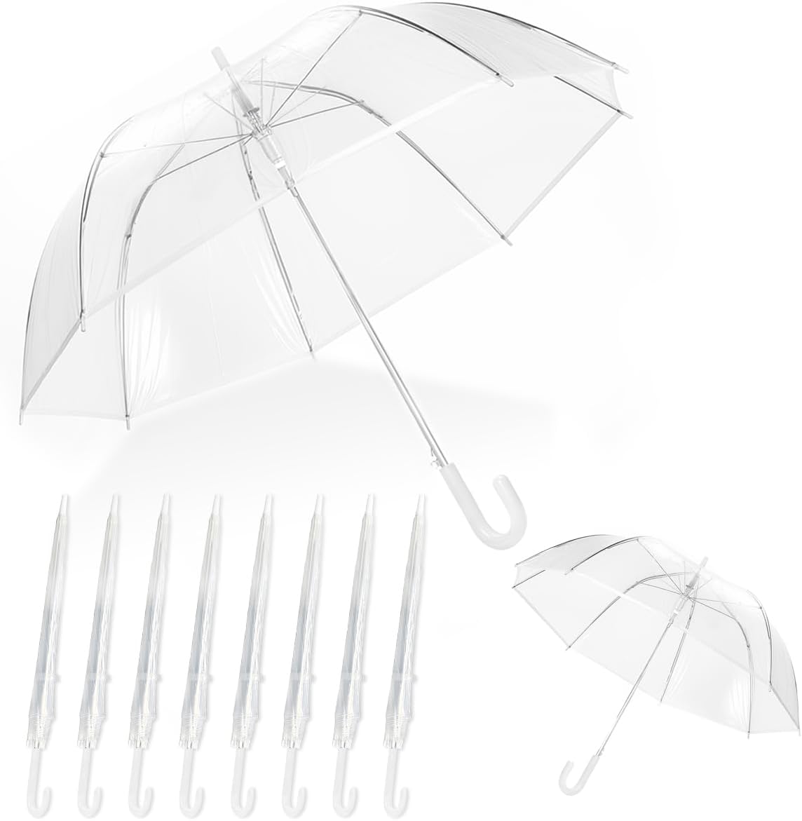 8 Pcs Clear Umbrella Wedding,Windproof Clear Umbrellas for Rain,Large Clears Umbrella for Two People,Transparent Umbrellas Bulk with J Shaped Handle for Wedding Supplies,Outdoor Activities
