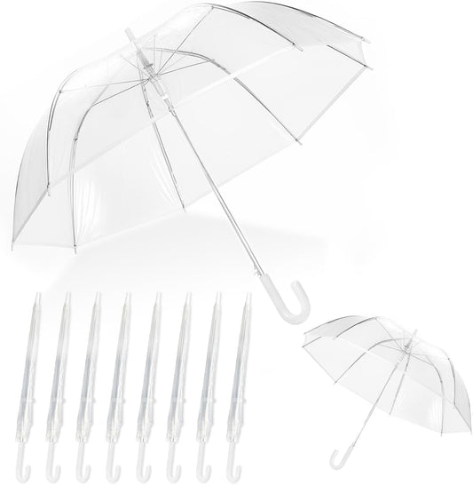 8 Pcs Clear Umbrella Wedding,Windproof Clear Umbrellas for Rain,Large Clears Umbrella for Two People,Transparent Umbrellas Bulk with J Shaped Handle for Wedding Supplies,Outdoor Activities