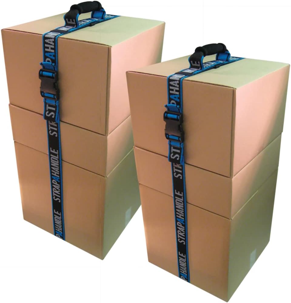 8’ Carry Strap with Handle | 2-Pack | Adjustable Belt | Easy, Safe, Secure, Lifting, Moving, Carrying Heavy Boxes, Groceries | Best Luggage Strap (Strap-A-Handle 2 Pack - 8ft. Length, 40lb. Capacity)