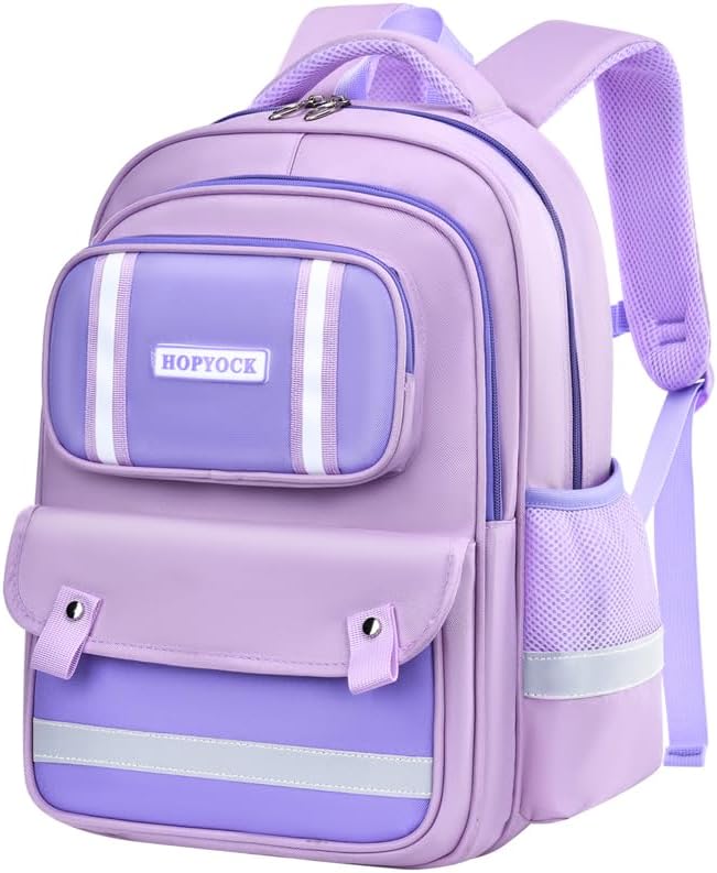 HOPYOCK-School Bags for Girls,Multi-Pocket Unisex Elementary School Backpack with Reflective