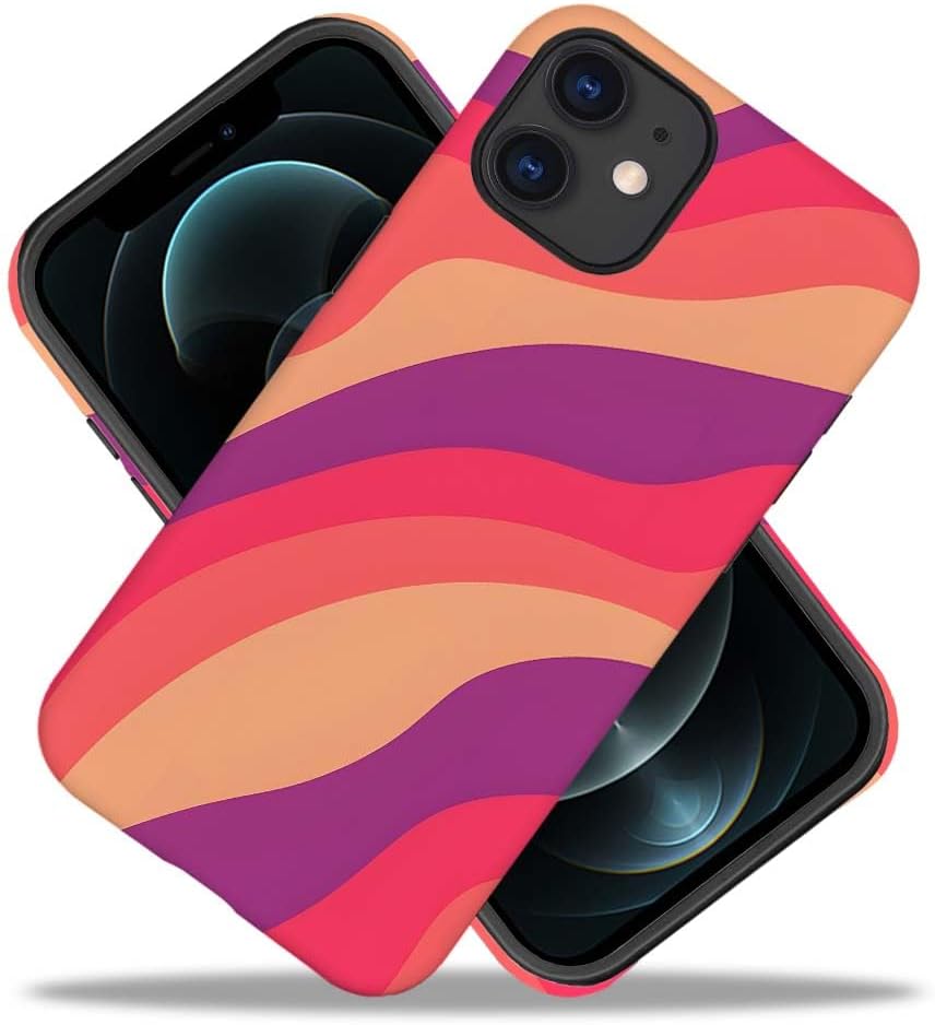 SEized Case Compatible with for iPhone 12,Pink Colorful Waves Abstract Swirls Phone Case for Girl Women Boy Men,Durable Protection Case for iPhone 12