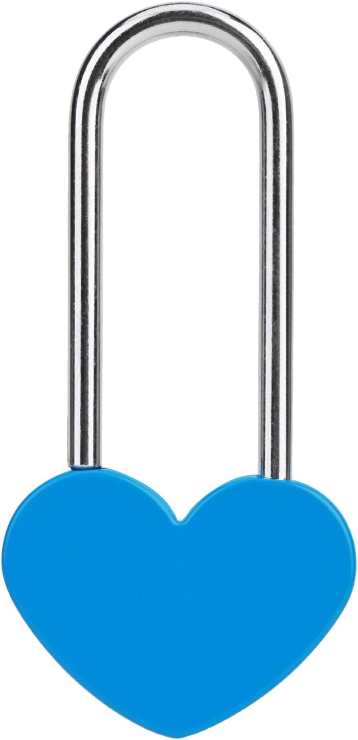 Love Lock Heart Padlock, Blue Single Heart Wish Lock for Lovers Wedding, Valentines, Anniversary, Travel, Valentines Day(No Key)
