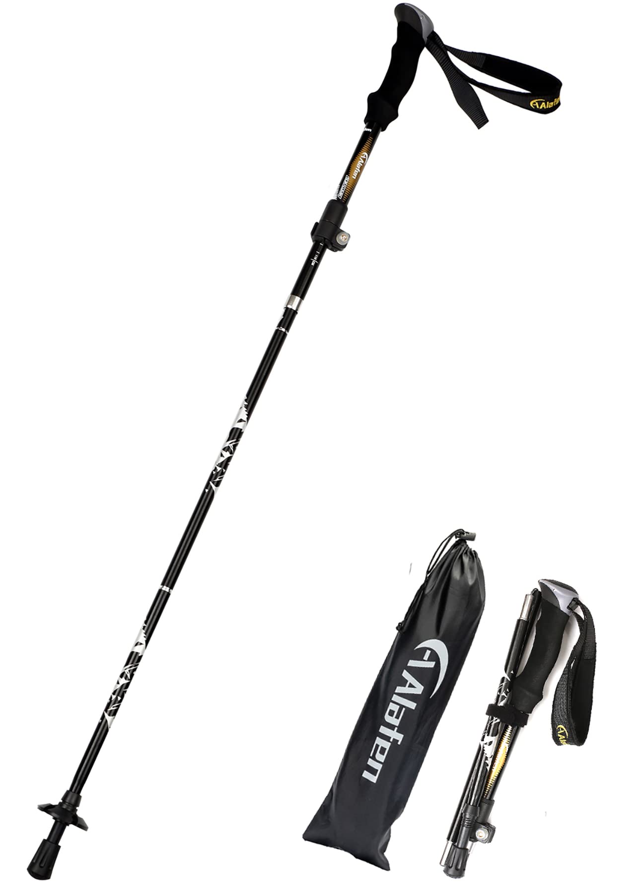 A ALAFEN 7075 Aluminum Collapsible Ultralight Trekking Pole, Black 1 Pole