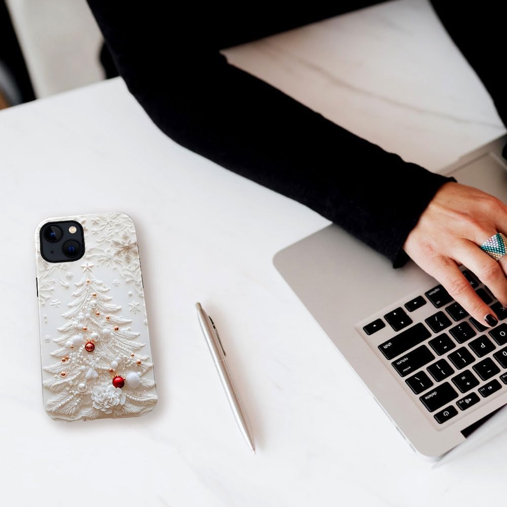 Case for iPhone 15 Plus - Slim Fit Anti-Scratch Phone Case for Girl Women - Christmas Tree White (Glossy)