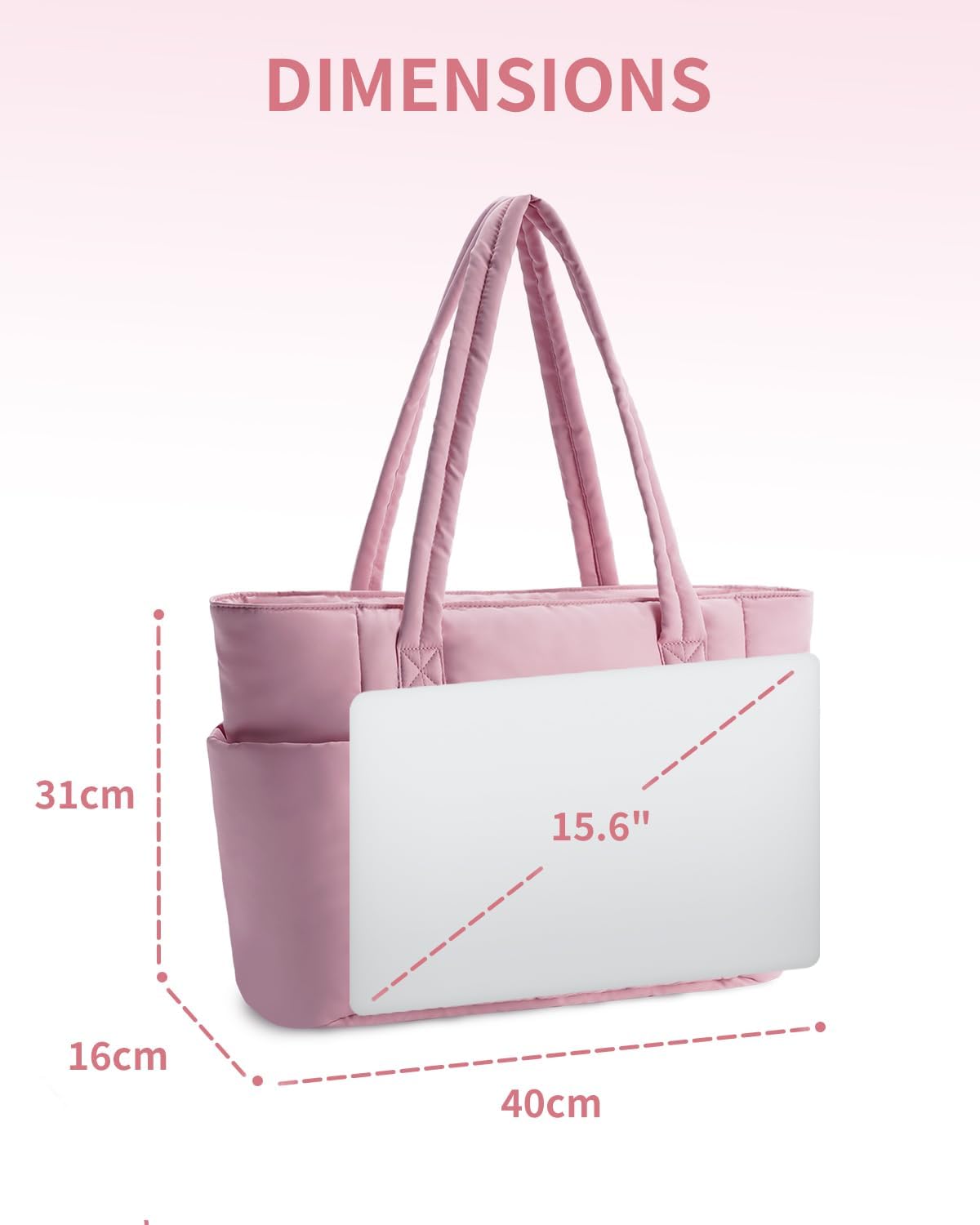 Ceneda Tote Bag for Women With 40oz Cup Holder, Puffer Work Laptop Tote Bag With Zipper for Travel, Teacher, Nurse