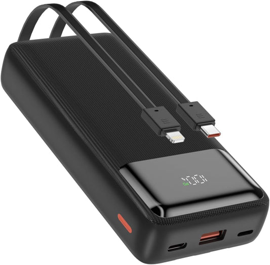 20000mAh Power Bank 22.5W PD/QC3.0 Fast Charging Portable Charger with Built-in Lightning and Type-C Cables 5V-4.5A iPhone,Samsung,iPad,Tablets,Google Pixel,AirPods and More