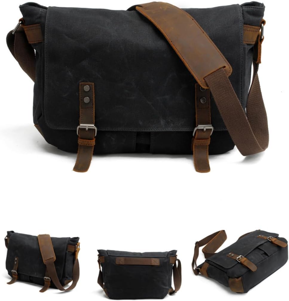 Waterproof Vintage-Style Canvas Messenger Bag - Durable & Stylish for Everyday Use Black